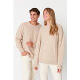 Trendyol Stone Men's Oversize Wide Pattern Crew Neck Hair Knitted Knitwear Sweater | shoptok.hr