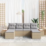 vidaXL Garnitura za vrt s jastučićima 6 kom Beige Poly Ratan Akacija | shoptok.hr
