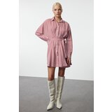 Trendyol Burgundy Striped Belted Mini Woven Shirt Dress | Shoptok.si