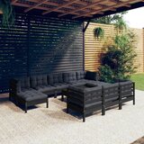 The Living Store Vrtna sedežna garnitura 11-delna z blazinami črna borovina - Vrtna Sedežna Garnitura, (21472583) | Shoptok.si