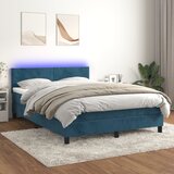 vidaXL Box spring postelja z vzmetnico LED temno modra 140x200cm žamet Cene