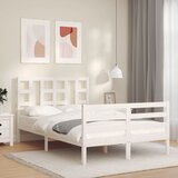 vidaXL Posteljni okvir z vzglavjem bel 120x200 cm trden les | Shoptok.si