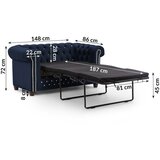 Ropez Modra žametna raztegljiva sedežna garnitura 148 cm York Blik – | Shoptok.si