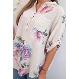 Kesi Włoski Women's cotton blouse with a floral pattern beige | shoptok.hr