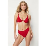 Trendyol Red Textured High Waist Bikini Bottom Cene