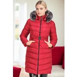 Dewberry Z6690 FUR HOODED WOMEN'S COAT-RED-1 | Shoptok.si