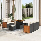 vidaXL 8-delni vrtni sofa set z blazinami črn poli ratan akacija | Shoptok.si