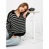 Fashion Hunters Black and white oversize striped sweater with collar Cene