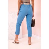 Kesi Włoski Women's viscose trousers with belt and rolled up leg denim | Shoptok.si