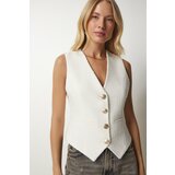  Women's Ecru Metal Button Detailed Cachet Vest Cene