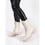 SEASTAR Light beige women's worker boots with pins Cijene