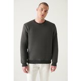 Avva Men's Anthracite Crew Neck 3 Thread Fleece Printed Standard Fit Regular Fit Sweatshirt Cene