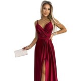 Numoco Women's elegant long satin dress with neckline and slit | Shoptok.si