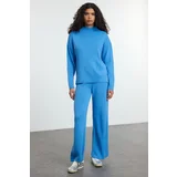 Trendyol Blue Stand Collar Knitwear Top-Bottom Set