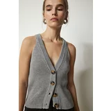 Happiness İstanbul Women's Gray Halterneck Buttons Knitwear Vest