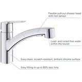 Grohe 30531001 Start OHM enoročna armatura za umivalnik, izvlečna dvofunkcijska glava, vrtljiv izliv, krom (30531001 | Shoptok.si