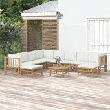 The Living Store Vrtna garnitura 11-delna s kremno belimi blazinami bambus - Vrtna Sedežna Garnitura, (21469180) | Shoptok.si