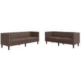vidaXL Chesterfield garnitura od 2 dijela smeđa umjetna koža - Tamno smeđa 1 dvosjed + trosjed | shoptok.hr