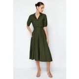 Trendyol Khaki A-line V-neck Gimped Midi Woven Dress Cijene