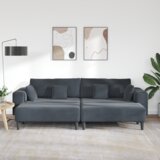vidaXL Baršunasta sofa s jastukom s jastukom 3 pcs Tamno siva 208 cm Baršun | shoptok.hr