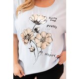 Kesi Włoski Plus Size women's blouse made of viscose with floral print and inscription blue | Shoptok.si