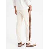 Ombre Men's sweatpants with piping and ribbing on the legs - cream | ePonuda.com