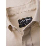 Ombre Men's linen shirt with classic collar and pockets REGULAR FIT - cream | Shoptok.si
