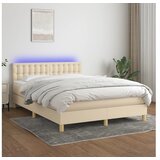  Box spring postelja z vzmetnico LED krem 140x200 cm blago | Shoptok.si