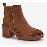 Boto Lined Women's Ankle Boots with Block Heel in Brown Velarilla | Shoptok.si