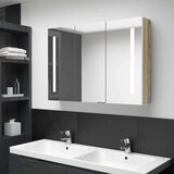  LED kupaonski ormarić s ogledalom 89x14x62 cm bijeli i hrast | shoptok.hr