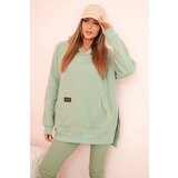 Polski Women's cotton set with a hooded sweatshirt and high-waisted leggings dark mint Cijene