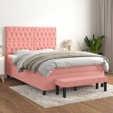  Boxspring - Krevet s oprugama i madracem ružičasti 140x190 cm baršunasti - Ružičasta 140 x 190 cm Dizajn s gumbima Cijene