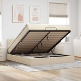 vidaXL Otomanski posteljni okvir z vzmetnico krem 200x200 cm blago, (21670843) | Shoptok.si