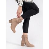 Shelvt Beige suede women's ankle boots with a crinkled upper Cene