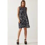  Women's Vivid Black Patterned Summer Bell Dress