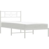 vidaXL Kovinski posteljni okvir z vzglavjem bel 100x190 cm | Shoptok.si