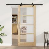 vidaXL drsna vrata s kompletom strojne opreme 'ORKDAL'Trd les in steklo, notranja vrata s steklom 'ORKDAL'86x198,5x4 cm Trd bor | Shoptok.si