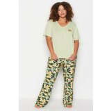 Trendyol Curve Plus Size Pajama Set - Green - Plain Cene