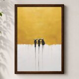 Wallxpert uramljena mdf slika 3752KACT-027, tri siluete sa šeširima ispred zlatnožute pozadine, 37 x 52 cm | Eponuda.com