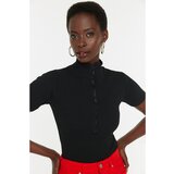 Trendyol Black Zippered Fitted Crop Knitted Blouse Cene