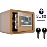 NIKCORP Domači sef z elektronsko ključavnico in ključem 25x35x25 cm, rjav, jeklena blagajna z alarmom in polico, Double Lock-25, (5000159549) | Shoptok.si