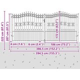  Vrata za ogradu KAMPEN s kopljem na vrhu crna 394,5 x 172 cm čelična | shoptok.hr