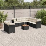 Maison Chic Seti vrtnega pohištva - Vrtna garnitura - Vrtni pohištvo set 11-delna z blazinami črn poli ratan, (21816216) | Shoptok.si
