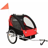 vidaXL 2-v-1 otroška kolesarska prikolica in voziček črn in rdeč