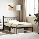 Maison Chic Kovinski Posteljni okvir - Enojna postelja - Postelja za odrasle z vzglavjem črn 107x203 cm, (21694144) | Shoptok.si