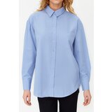 Trendyol Sky Blue Single Pocket Boyfriend Woven Cotton Shirt Cene
