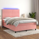 Krevet box spring s madracem LED ružičasti 140x200cm baršunasti | shoptok.hr