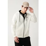 Avva White Unisex Sweatshirt Hooded with Fleece Inside Collar 3 Thread Zipper Standard Fit Normal Cut