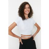 Trendyol White Tie Detailed Crop Camisole Knitted Blouse Cene