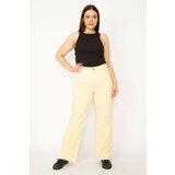 Şans Women's Large Size Beige 5 Pocket Jeans Trousers Cene